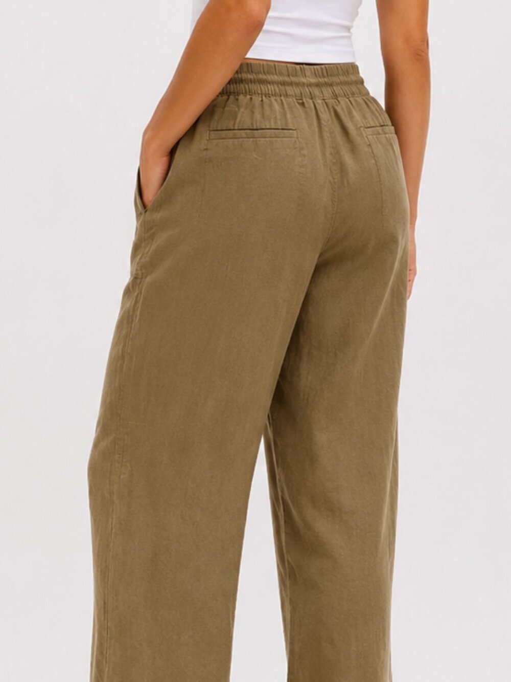 Athleta Olive Green Retreat Linen High Rise Wide Leg Pants Size 1X 54844 - Picture 2 of 12
